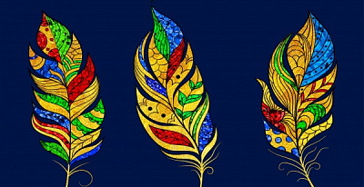 Репродукция Цветные перья на черном фоне 50x100 см Арт Фемелі 