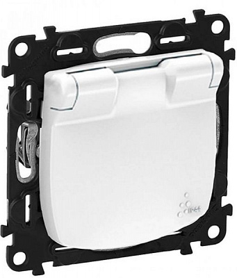 Розетка с заземлением Legrand Allure без шторок с крышкой белый 755204