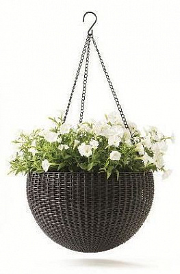 Горщик пластиковий Rattan hanging sphere круглий 8,6л коричневий