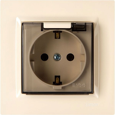 Розетка двойная с заземлением Simon 10 без шторок с крышкой кремовый CGSZ1B.01/41A