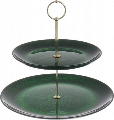 Фруктовниця двохярусна Crystal 21+28 см зелена Dekor Cam