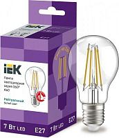 Лампа светодиодная IEK FIL A60 7 Вт E27 4000 К 220 В прозрачная 