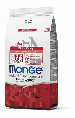 Корм Monge SUPERPREMIUM DOG MINI PUPPY & JUNIOR со вкусом курицы и риса 3 кг
