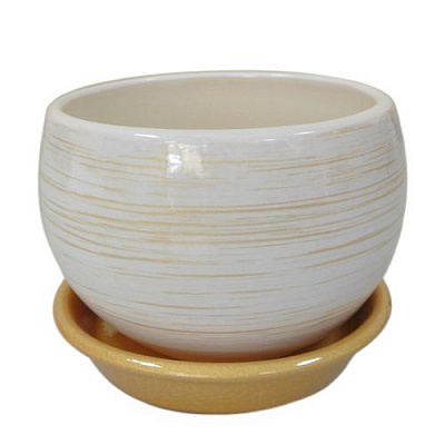 Горшок керамический Ориана-Запорожкерамика Шар круглый 4,1л бело-золотистый 