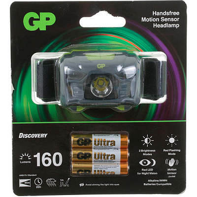 Фонарик на голову GP CH34ME-2FB1 серый с зеленым 