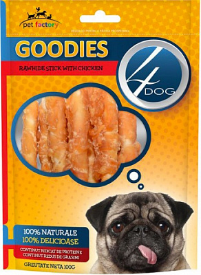Снеки 4Dog для собак Палички із сирої шкіри курки 100 г (5949060207804)