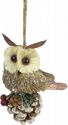 Декорація-підвіска Сова на шишці 9х8х12 см EPI-706115-512