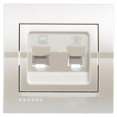 Розетка компьютерная + телефонная двойная Lezard Deriy жемчужно-белый 702-3030-143