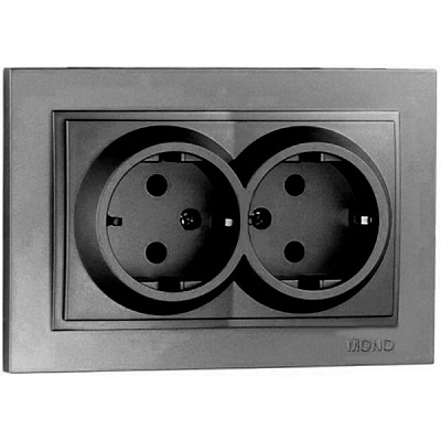 Розетка подвійна із заземленням Mono Despina без шторок без кришки графіт 102-202004-120
