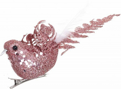 Декорация новогодняя Птичка 14 см розовая с белым EPI-EYJY14255-2 