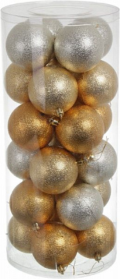 Набор елочных шаров пластиковых рельефных золотой d80 мм 24 шт./уп. 