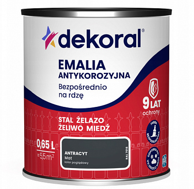 Емаль антикорозійна алкідна Dekoral напівмат RAL 7016 антрацит 0,65л