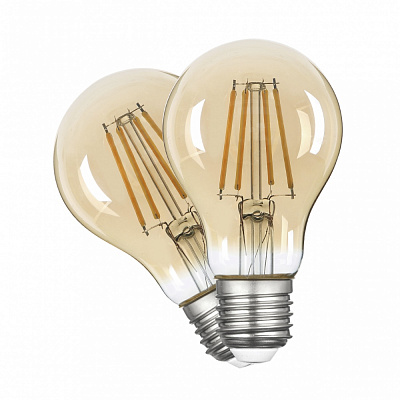 Лампа светодиодная ULLATUS 640 Lm 2 шт./уп. A60 8 Вт E27 2800 К 220 В прозрачная