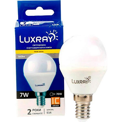 Лампа светодиодная Luxray 7 Вт G45 матовая E14 220 В 3000 К LX430-A45-1407 