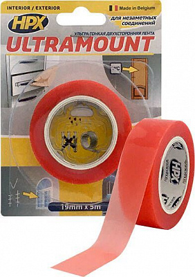 Двостороння клейка стрічка HPX ультратонка ULTRAMOUNT 19мм х 5м UM1905