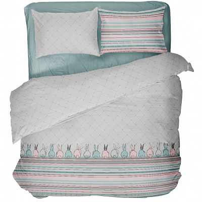 Комплект постельного белья семейный Rabbit бирюзовый с серым UP! (Underprice) 