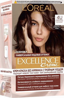 Фарба L'Oreal Paris Excellence Crème Universal Nudes 4U універсальний каштановий 192 мл