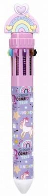 Ручка шариковая на 10 цветов единорог 