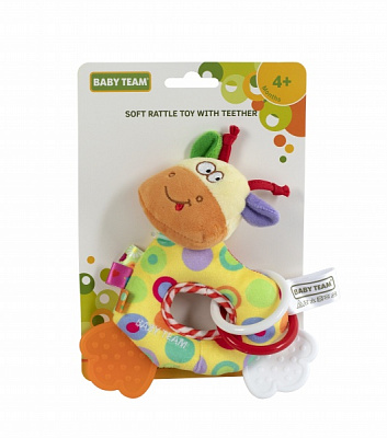 Игрушка-погремушка Baby Team мягкая с прорезывателем в ассортименте 8515