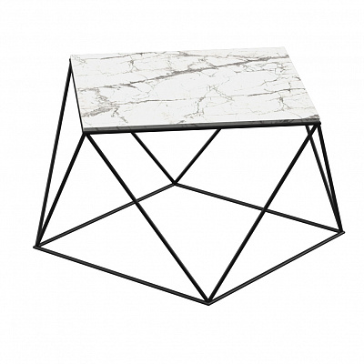 Стіл журнальний Aqua Rodos Локка ERDEK BLANCO 600x600x450мм чорний/мармур світлий