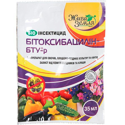 Биопрепарат Жива земля Битоксибацилин-БТУ для защиты растений от вредителей (жуков, клещей) 35 мл