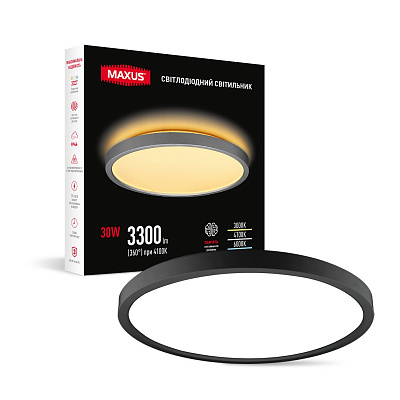 Светильник светодиодный Maxus 30 Вт черный 3000/4100/6000 К 1-MSP-30W-SLIM-BL