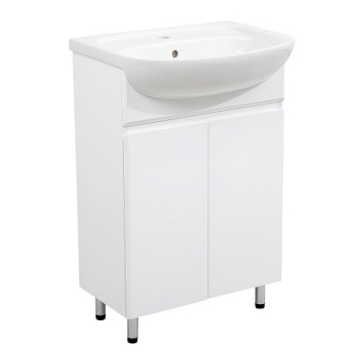 Тумба напольная Aqua Rodos LEO белый глянец с умывальником Нова 55 см