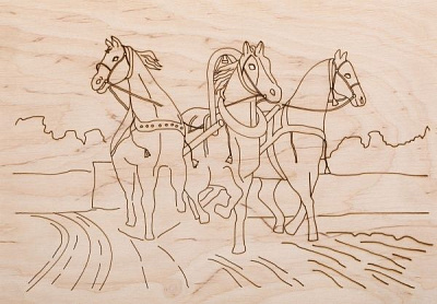 Заготовка для выжигания Тройка лошадей 29,5x21 см 