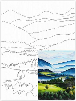 Полотно на картоні з контуром Пейзаж №30 Rosa Start