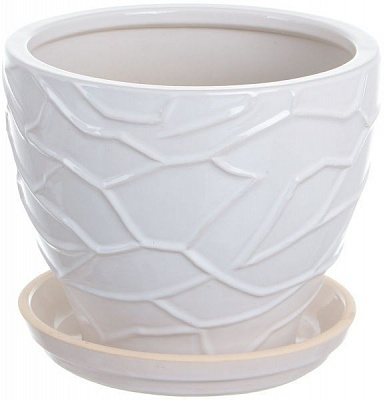 Горщик Viet Thanh Ceramic з блюдцем жатий 23х19 см VT.10842-2 фігурний білий