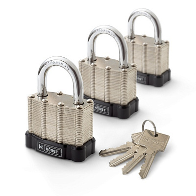 Замок навісний Horst HR-3LS-50E 3 шт. відкритий (амбарний)