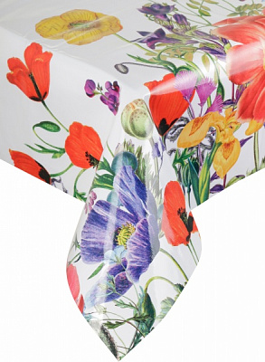 Скатерть Маки 137x180 см белый с рисунком Даріана 