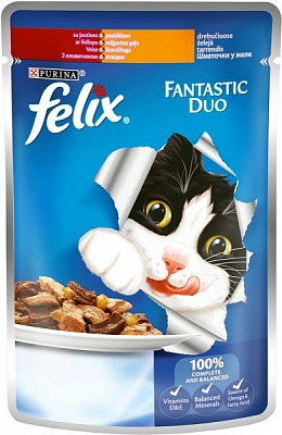 Корм Felix Fantastic Duo с говядиной и птицей в желе 100 г