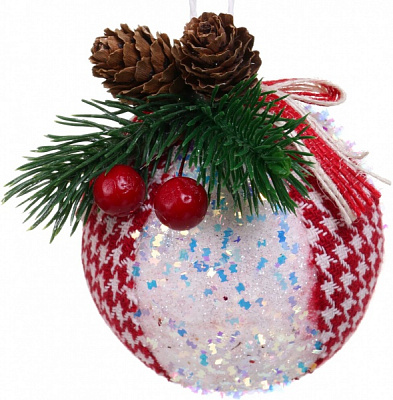 Куля новорічна з декором HF20Y11-79 d 240 мм білий із червоним