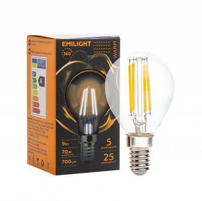 Лампа светодиодная Emilight FIL CL G45 9 Вт E14 3000 К 220 В прозрачная 