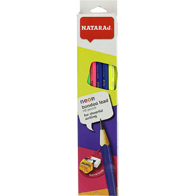 Набір олівців чорнографітних 12 шт. Nataraj Neon + гумка + чинка Тікі