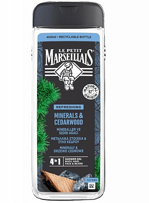 Гель-шампунь Le Petit Marseillais MEN 3 в 1 Кедр и Минералы 400 мл