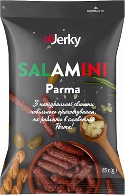 Снеки Objerky Колбаски сыровяленые Salamini Parma 85 г (4820143390853)