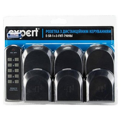 Розетка з дистанцiйним керуванням Expert Power 1+3 IP44 з заземленням чорна