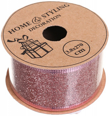 Стрічка декоративна з блискітками рожева 38х2700 мм ANM800710