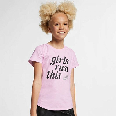 Футболка Nike G NSW TEE SCOOP GIRLS RUN THIS AR5064-663 S рожевий