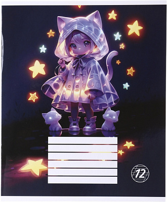 Зошит шкільний Cat girl_25 12 аркушів скоба,коса лінія Nota Bene