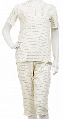 Комплект домашний женский Горошек голубой футболка и капри р. M молочный