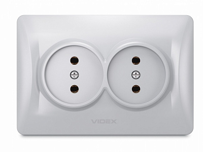 Розетка двойная без заземления Videx Binera IP20 серебряный шелк VF-BNSK2-SS