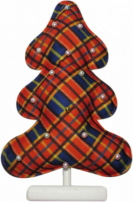 Прикрашання новорічне на підставці Ялинка шотландка червоно-синя з перлами 30 см