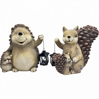 Фигура садовая Zhongyang Economic Ежи/Белочки с фонарем в ассортименте 34x18x33 см