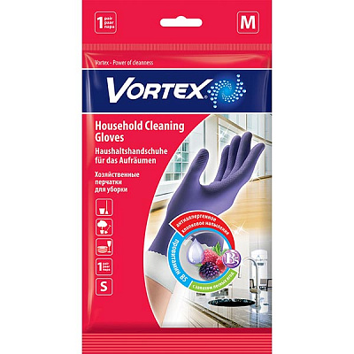 Перчатки латексные Vortеx с В5 и запахом лесных ягод суперкрепкие р.M 1 пар/уп. фиолетовые 
