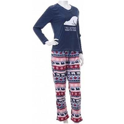 Костюм домашний женский La Nuit Home Christmas Bear р. L синий с принтом 
