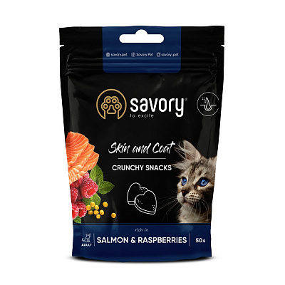 Ласощі для котів Savory здоров'я шкіри та шерсті з лососем та малиною 50 г