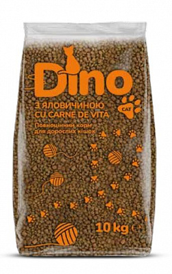 Корм сухой для взрослых котов Dino с говядиной 10 кг